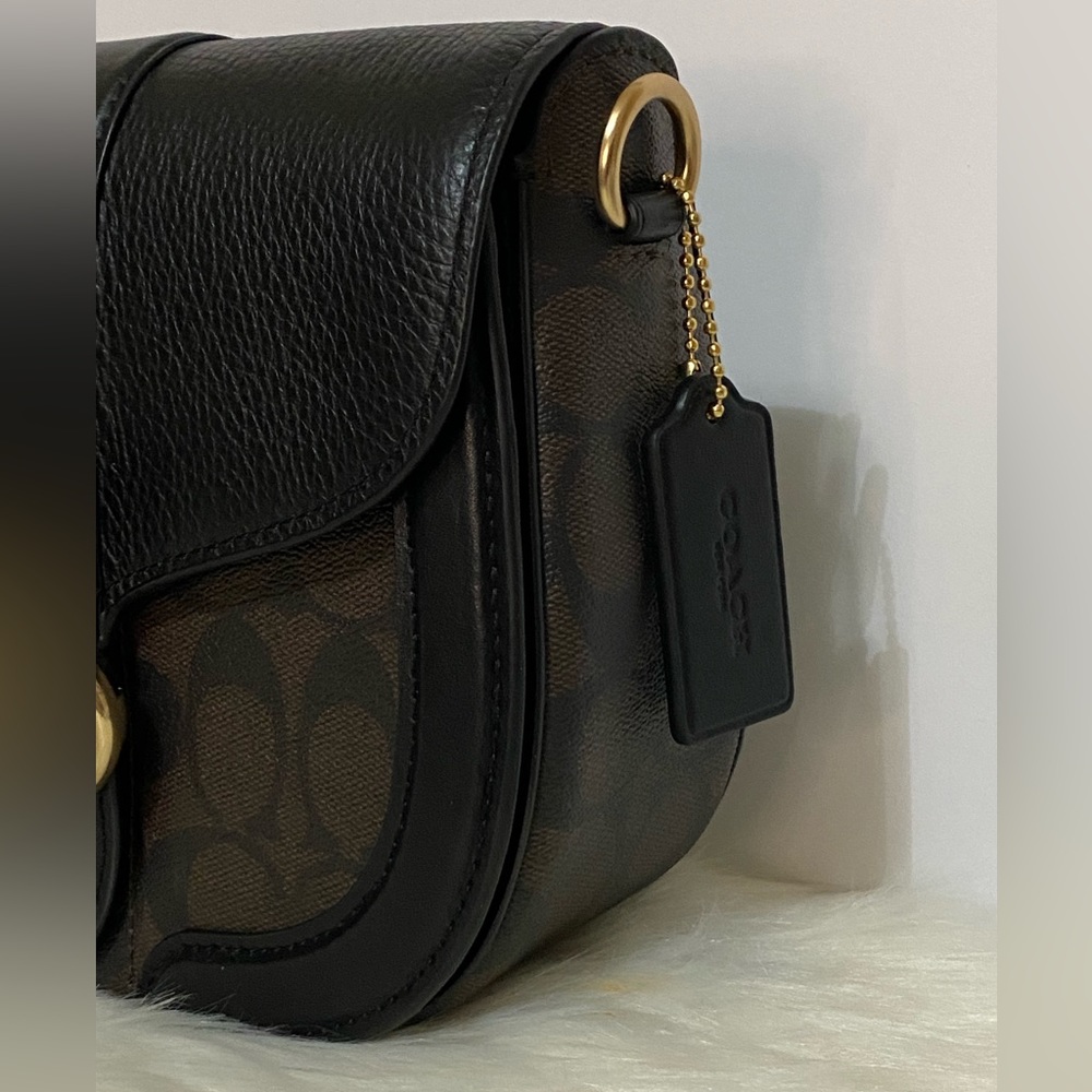Coach Crossbody Saddle Bag NWT C Monogram Soft Black Leather Adjustable Strap - Picture 5 of 16